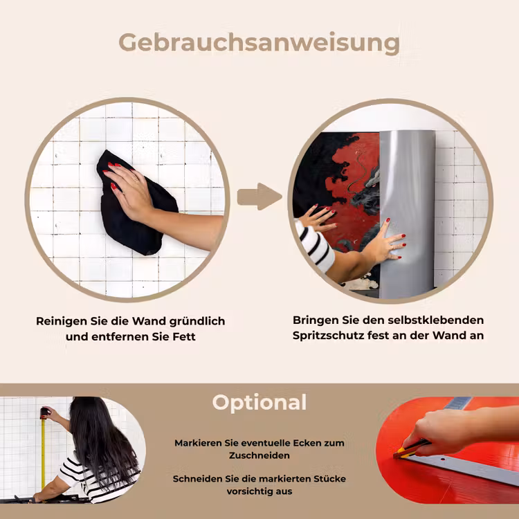 Zwarte draak - Rookwolken - Rood keuken achterwand spatscherm klein -gebruiksaanwijzing_DE
