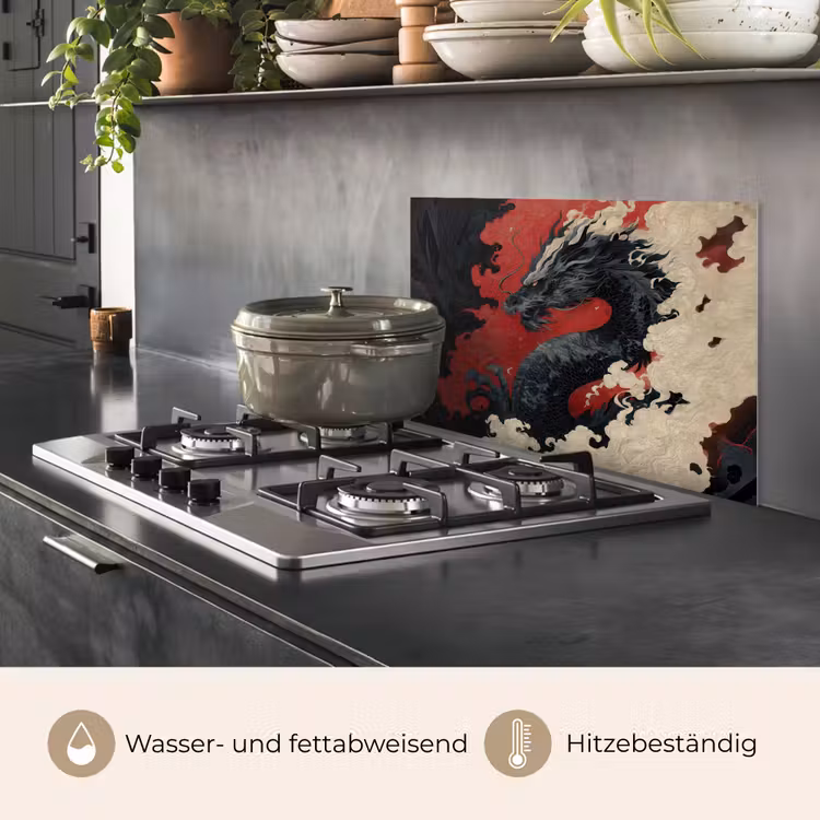 Zwarte draak - Rookwolken - Rood keuken achterwand spatscherm klein -usp_DE