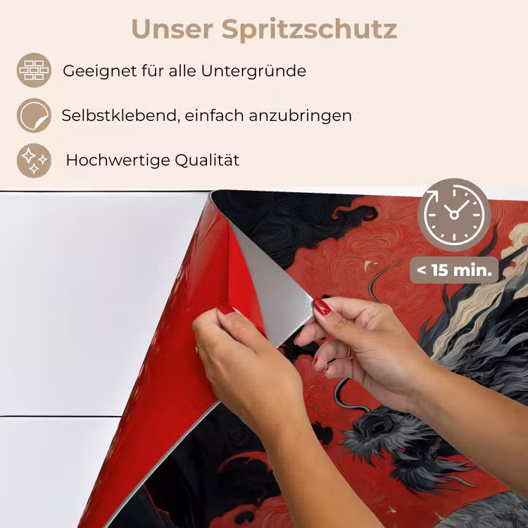 Zwarte draak - Rookwolken - Rood keuken achterwand spatscherm klein -spatscherm_DE