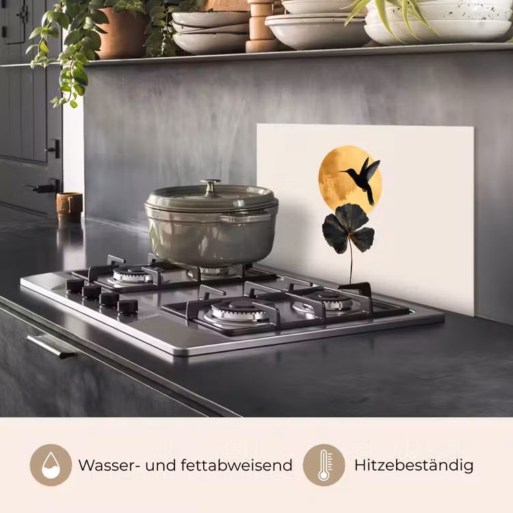 Zwarte kolibrie - Bloem - Gouden cirkel keuken achterwand spatscherm klein -usp_DE
