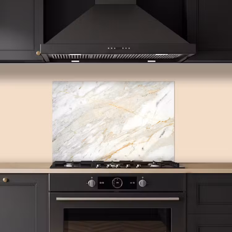 Zwart-wit foto van marmer keuken achterwand spatscherm klein -sfeer1