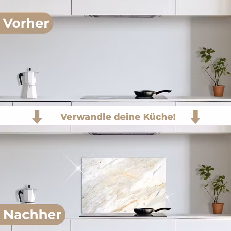 Zwart-wit foto van marmer keuken achterwand spatscherm klein -voor_na_DE