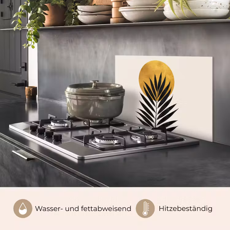 Zwart palmblad - Gouden cirkel - Beige achtergrond keuken achterwand spatscherm klein -usp_DE