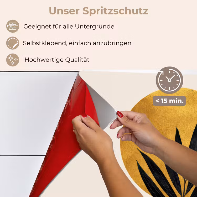 Zwart palmblad - Gouden cirkel - Beige achtergrond keuken achterwand spatscherm klein -spatscherm_DE