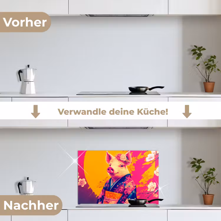 Varken - Bloemkroon - Kimono - Abstract keuken achterwand spatscherm klein -voor_na_DE