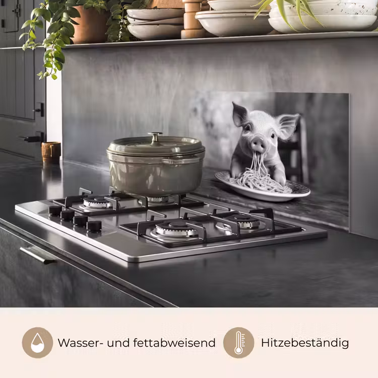 Varken - Schattig - Spaghetti - Zwart wit - Dier keuken achterwand spatscherm klein -usp_DE