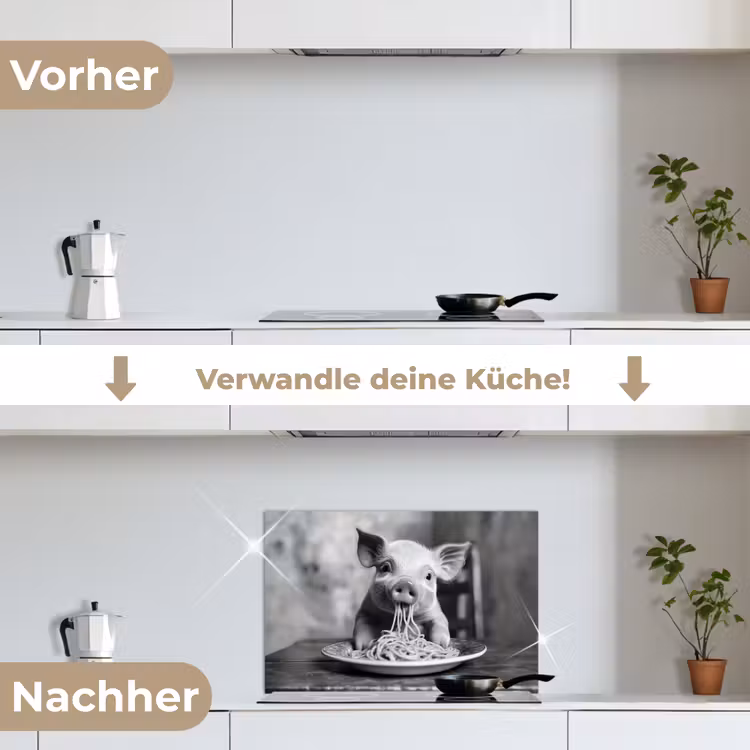 Varken - Schattig - Spaghetti - Zwart wit - Dier keuken achterwand spatscherm klein -voor_na_DE