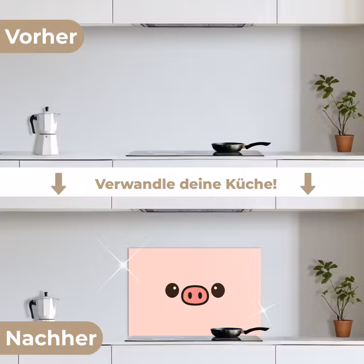 Varken - Roze - Minimalistisch keuken achterwand spatscherm klein -voor_na_DE