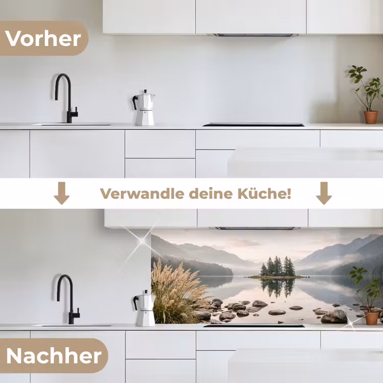 Meer - Bergen - Landschap - Groen keuken achterwand 2 middel -voor-na_DE