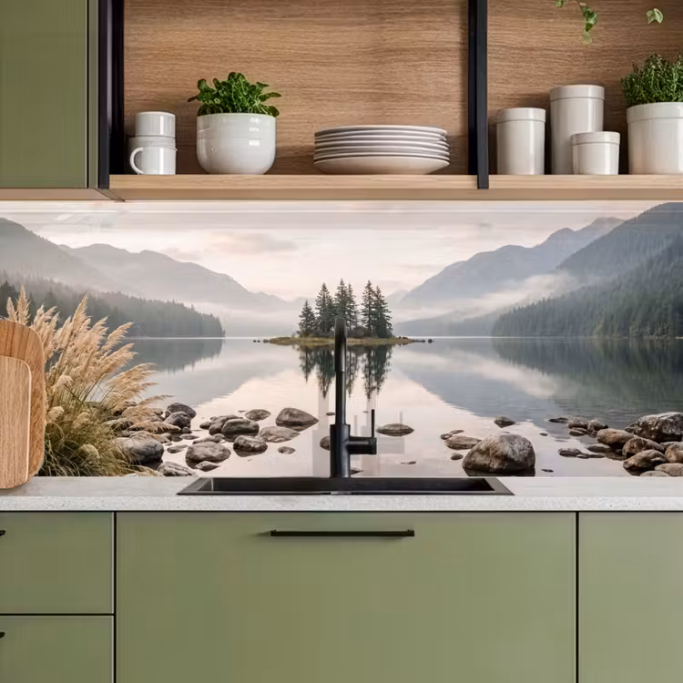 Meer - Bergen - Landschap - Groen keuken achterwand 2 middel -sfeer3