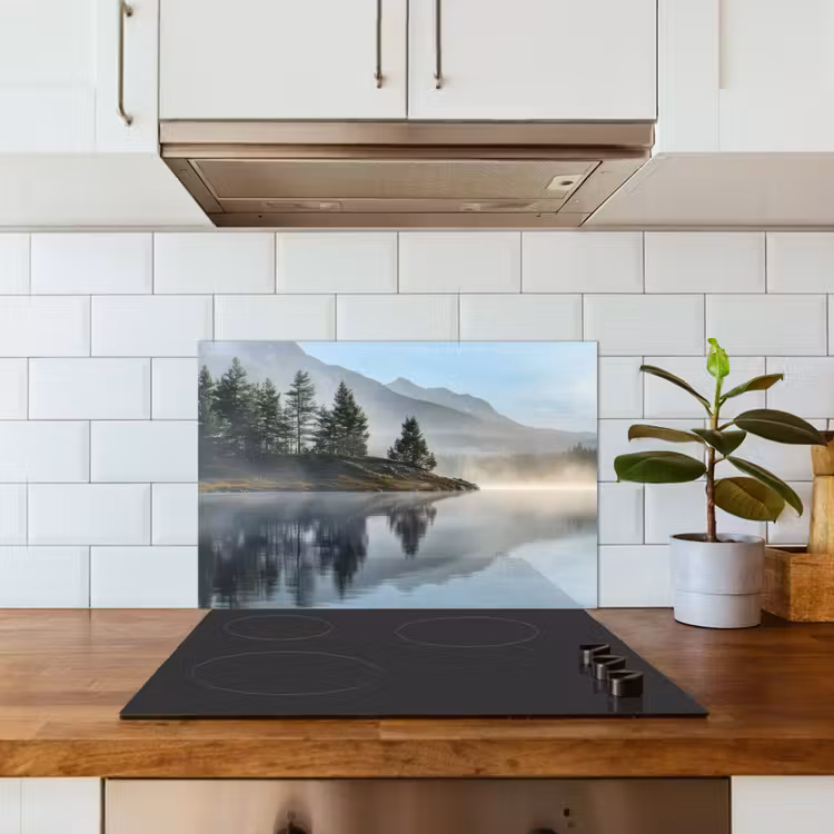 Meer - Mist - Bergen - Landschap keuken achterwand spatscherm klein -sfeer2