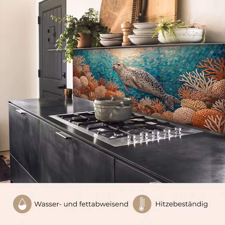 Zeehond - Mozaïek - Onderwater - Dieren - Blauw keuken achterwand 2 middel -usp_DE