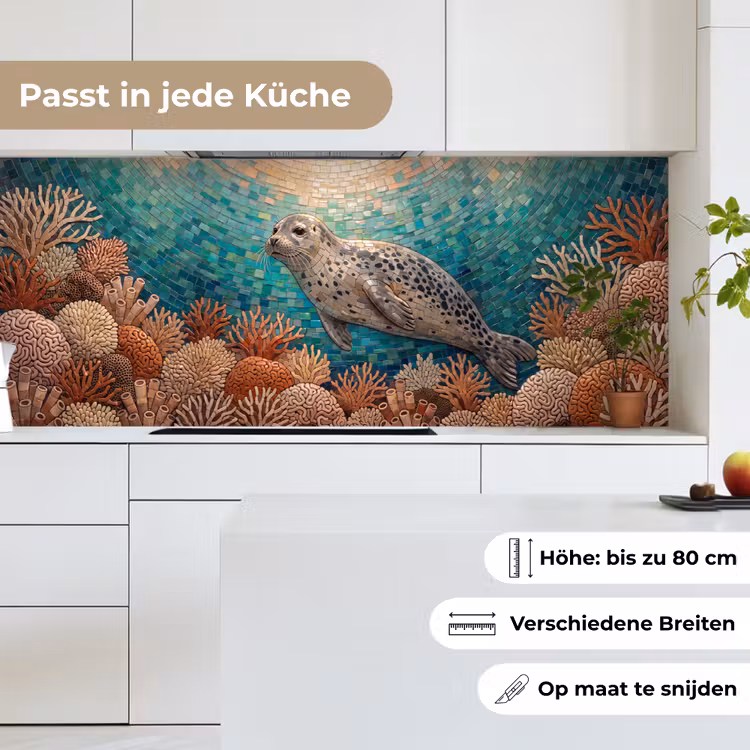 Zeehond - Mozaïek - Onderwater - Dieren - Blauw keuken achterwand 2 middel -sfeer4_DE