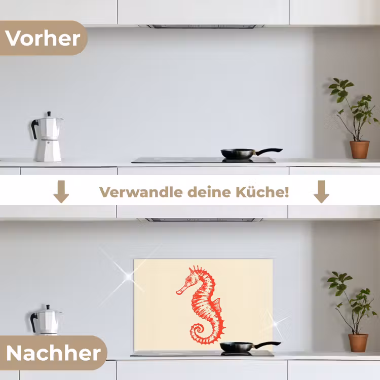 Zeepaardje - Rood - Fijne details keuken achterwand spatscherm klein -voor_na_DE