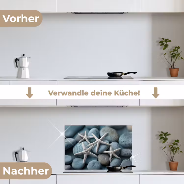 Zeesterren - Stenen - Wit keuken achterwand spatscherm klein -voor_na_DE