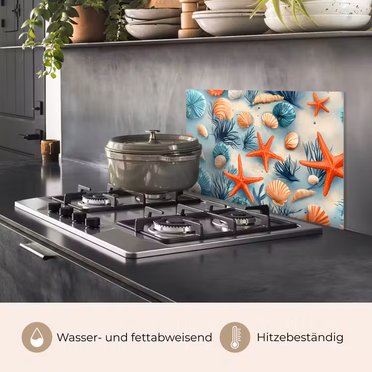 Zeesterren - Schelpen - Illustratie - Zand keuken achterwand spatscherm klein -usp_DE