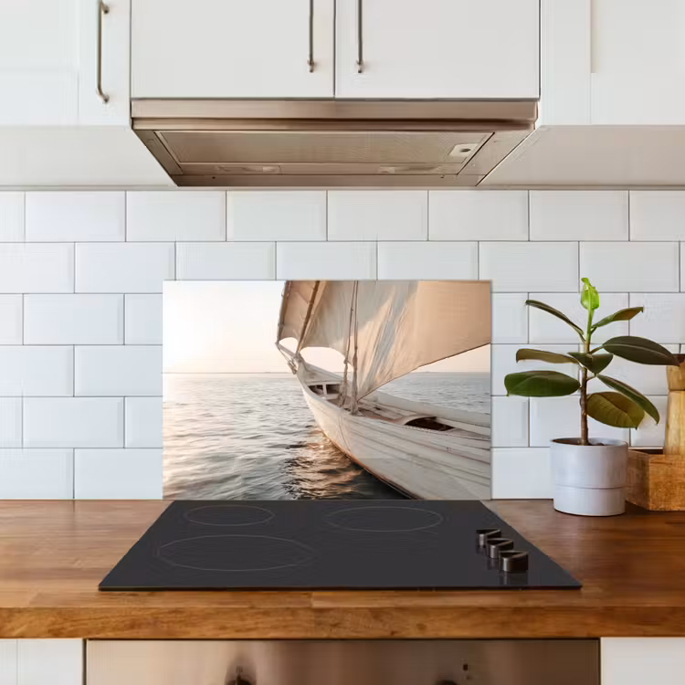 Zeilboot - Zee - Beige - Zon keuken achterwand spatscherm klein -sfeer2