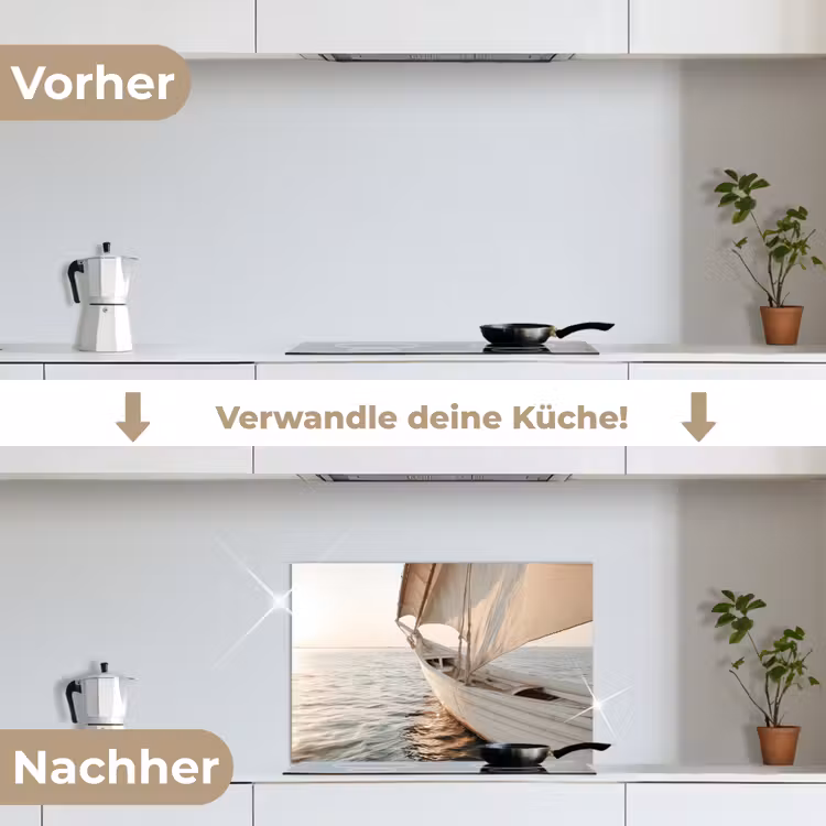 Zeilboot - Zee - Beige - Zon keuken achterwand spatscherm klein -voor_na_DE