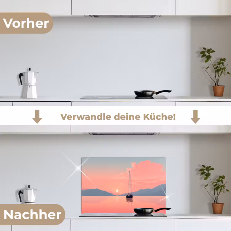 Zeilboot - Roze zee - Zonsondergang - Bergen keuken achterwand spatscherm klein -voor_na_DE