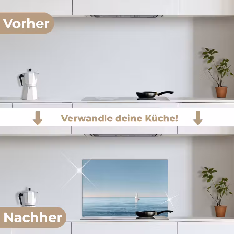 Zeilbootje - Kalme zee - Helderblauwe hemel keuken achterwand spatscherm klein -voor_na_DE