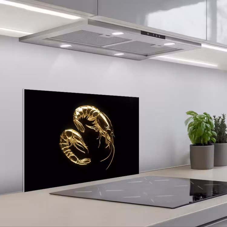 Garnalen - Zwart - Goud - Dieren keuken achterwand spatscherm klein -3d_schuin