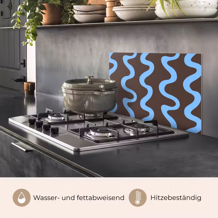 Kronkelende lijnen - Blauw - Bruin - Minimalistisch keuken achterwand spatscherm klein 900 -usp_DE
