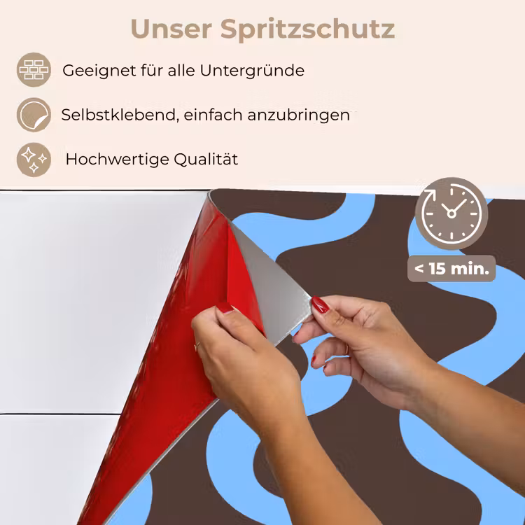 Kronkelende lijnen - Blauw - Bruin - Minimalistisch keuken achterwand spatscherm klein 900 -spatscherm_DE