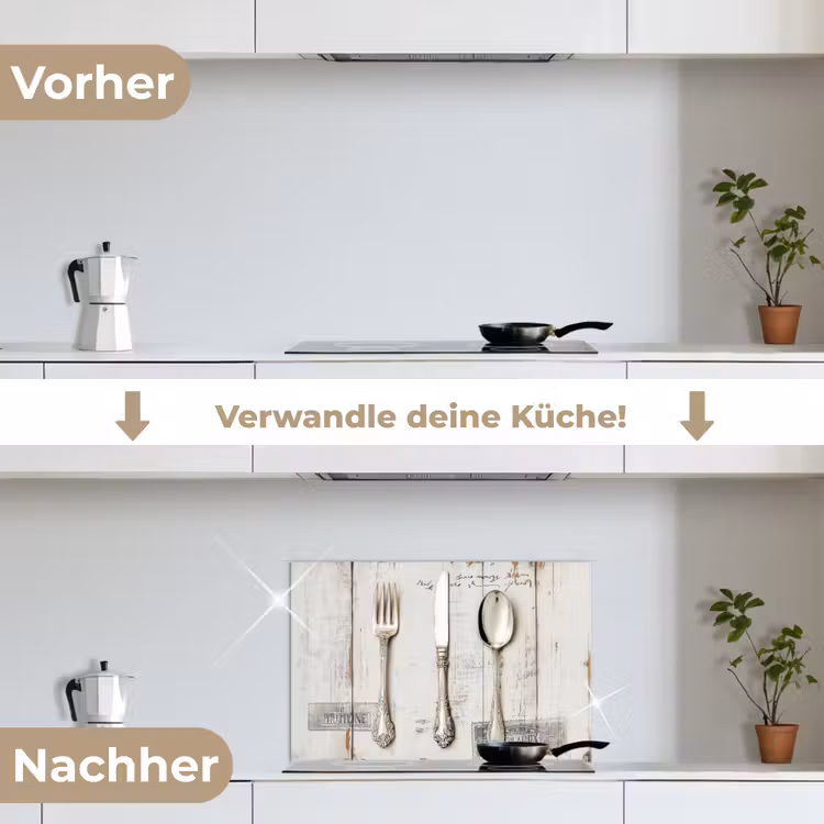 Zilver - Bestek - Hout keuken achterwand spatscherm klein -voor_na_DE