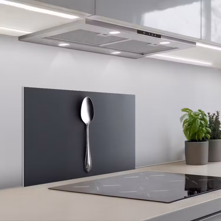 Zilver - Metaal - Lepel keuken achterwand spatscherm klein -3d_schuin