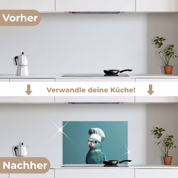 Parkiet - Vogel - Koksmuts - Cute keuken achterwand spatscherm klein -voor_na_DE