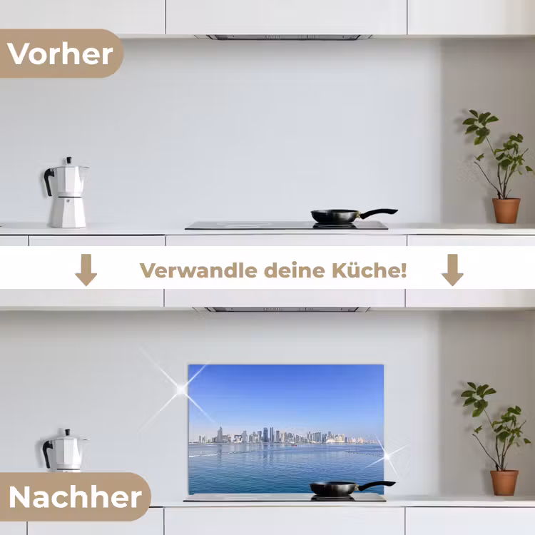 Skyline - Blauw - Zee - Gebouwen - Stad keuken achterwand spatscherm klein -voor_na_DE