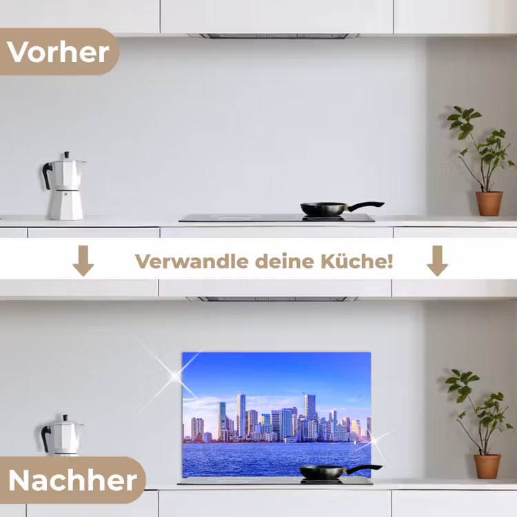Skyline - Blauw - Wolkenkrabbers - Stad keuken achterwand spatscherm klein -voor_na_DE