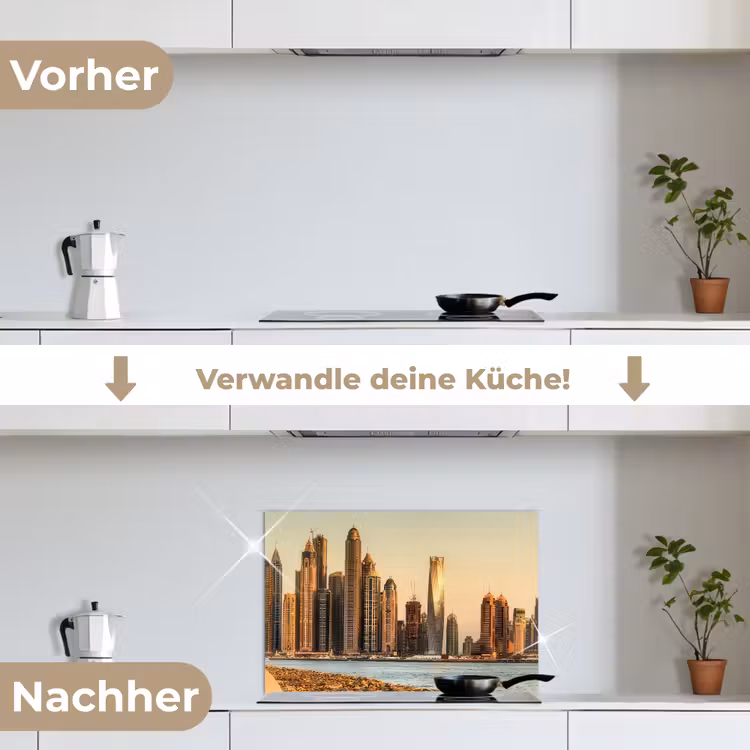 Skyline - Kanaal - Wolkenkrabbers keuken achterwand spatscherm klein -voor_na_DE