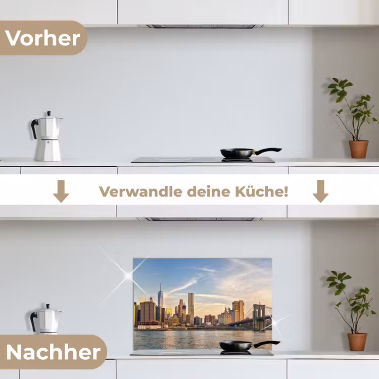Skyline - New York - Brug - Wolkenkrabbers keuken achterwand spatscherm klein -voor_na_DE