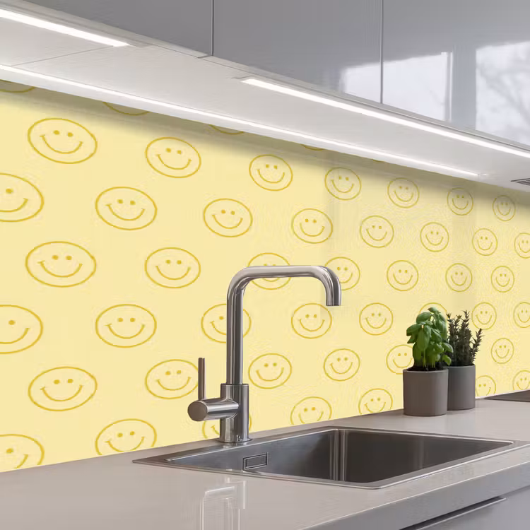 Smileys - Patroon - Retro - Zachtgeel keuken achterwand 2 middel 871 -3d_schuin
