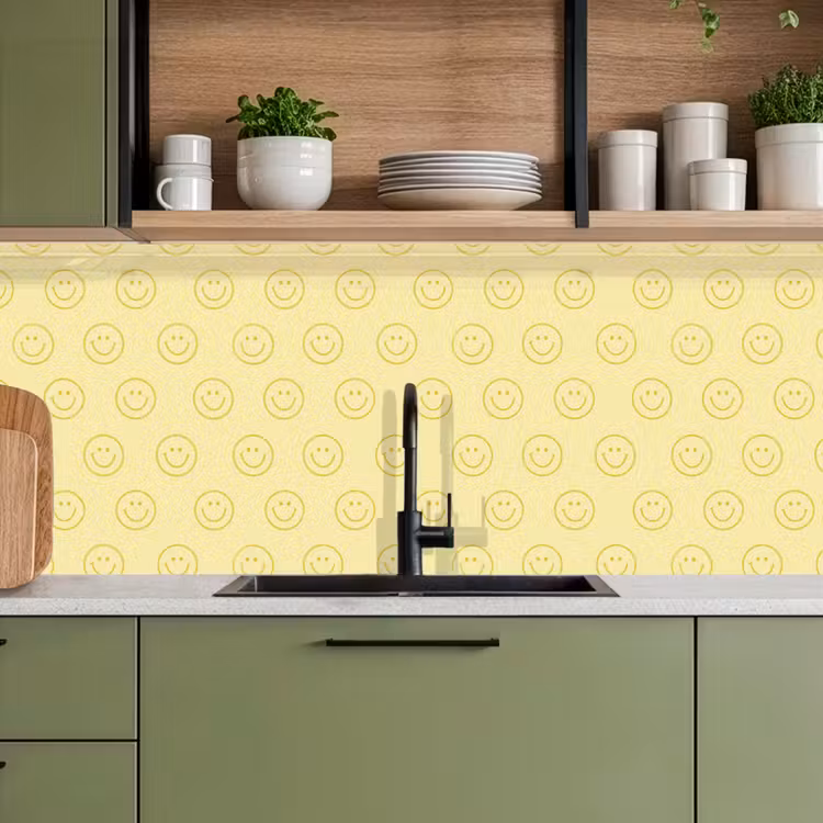 Smileys - Patroon - Retro - Zachtgeel keuken achterwand 2 middel 871 -sfeer3