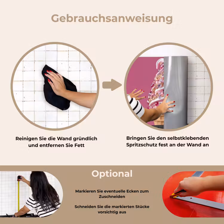 Softijs - Edelstenen - Roze - Hoorntje keuken achterwand spatscherm klein -gebruiksaanwijzing_DE