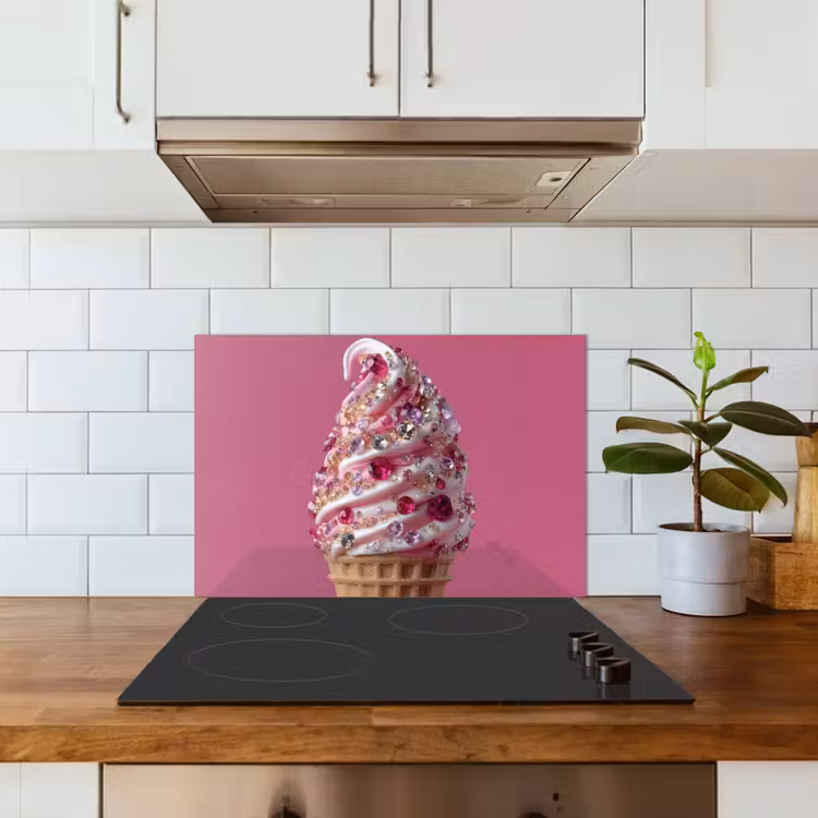 Softijs - Edelstenen - Roze - Hoorntje keuken achterwand spatscherm klein -sfeer2