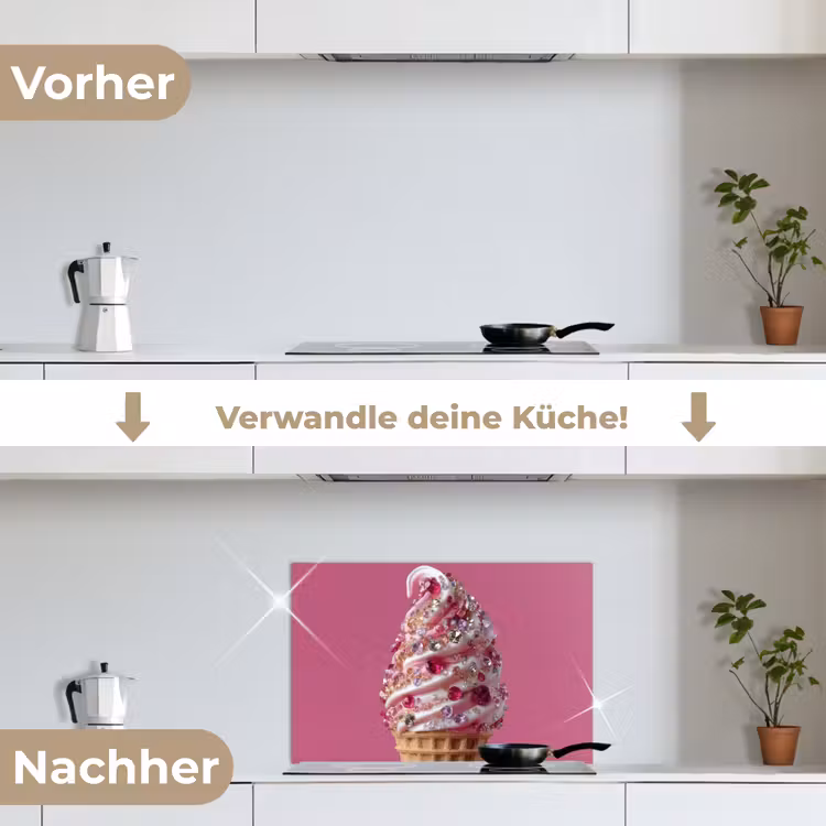 Softijs - Edelstenen - Roze - Hoorntje keuken achterwand spatscherm klein -voor_na_DE