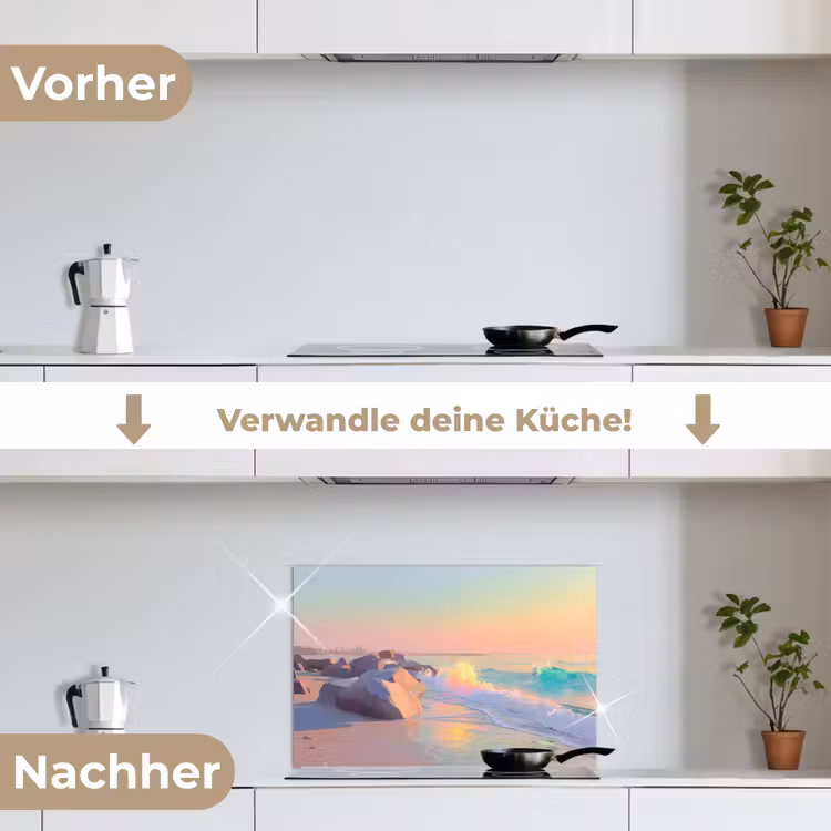 Zomerlicht - Strand - Fonkelende accenten keuken achterwand spatscherm klein -voor_na_DE