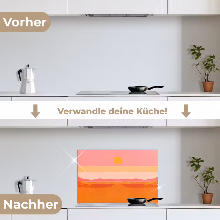 Zon - Abstract - Landschap - Oranje keuken achterwand spatscherm klein -voor_na_DE