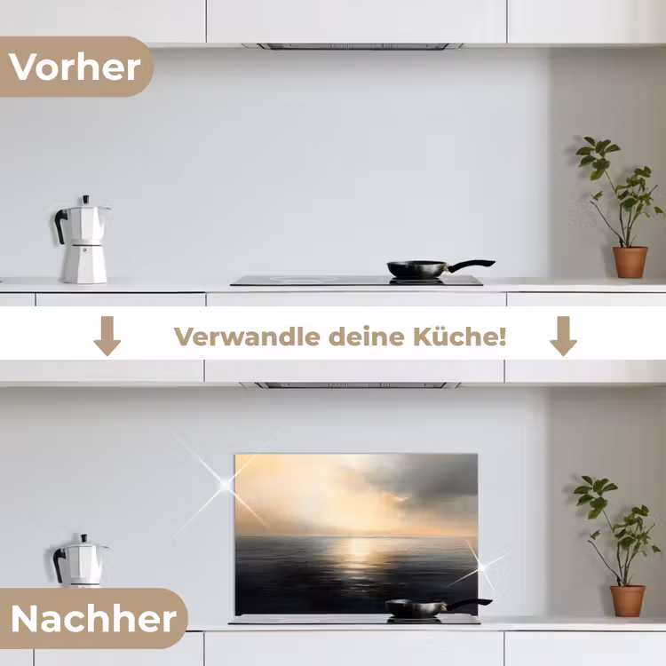 Zon - Horizon - Zee keuken achterwand spatscherm klein -voor_na_DE