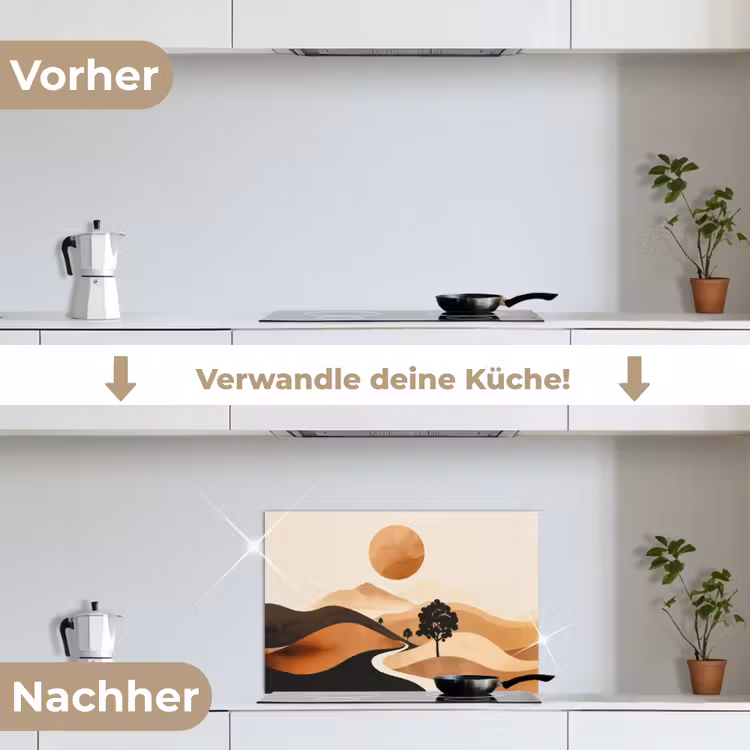 Zon - Heuvels - Boom - Abstract keuken achterwand spatscherm klein -voor_na_DE