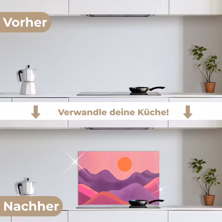 Zon - Heuvels - Paars - Abstract keuken achterwand spatscherm klein -voor_na_DE
