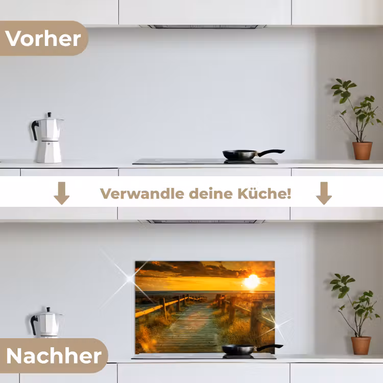 Zon - Strand - Duin - Horizon - Gras - Pad - Oranje keuken achterwand spatscherm klein -voor_na_DE