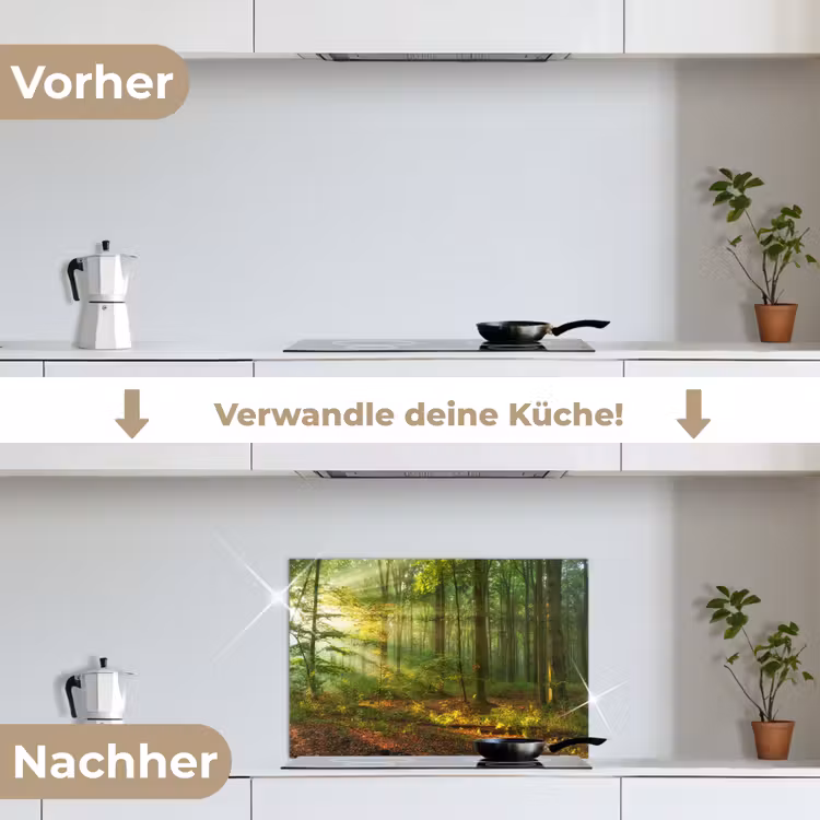 Zon - Bos - Bomen - Natuur - Herfst keuken achterwand spatscherm klein -voor_na_DE