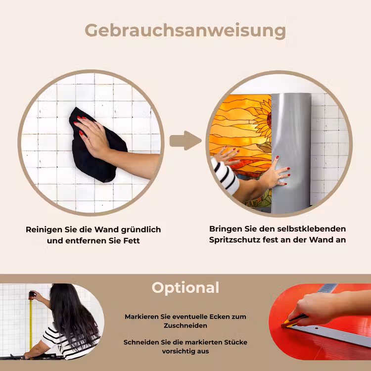 Zonnebloem - Mozaïek - Zonsondergang - Geel keuken achterwand spatscherm klein -gebruiksaanwijzing_DE