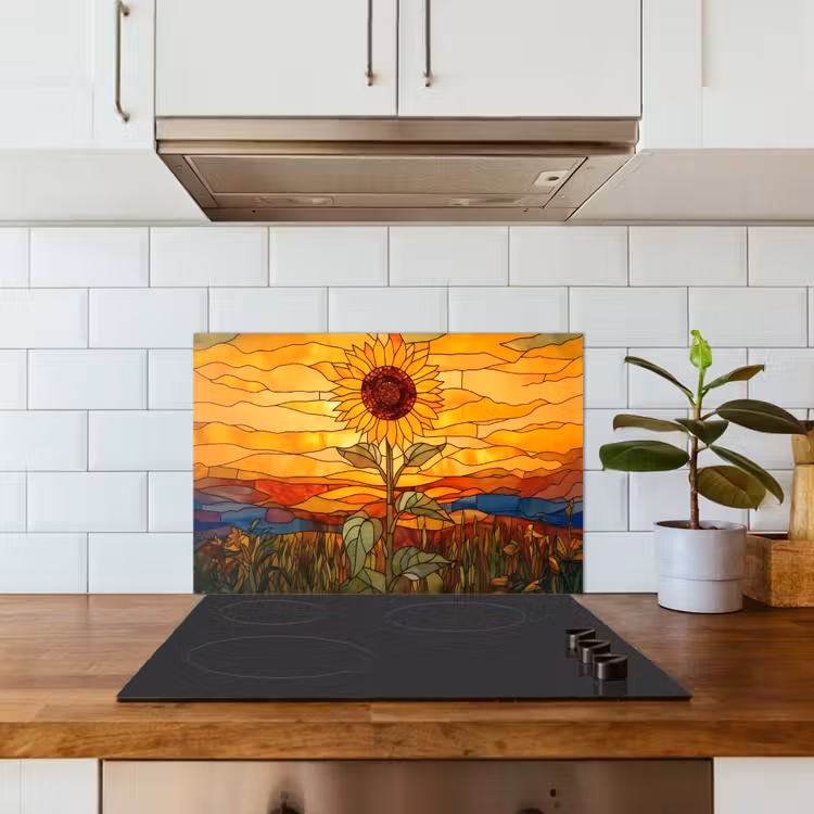 Zonnebloem - Mozaïek - Zonsondergang - Geel keuken achterwand spatscherm klein -sfeer2