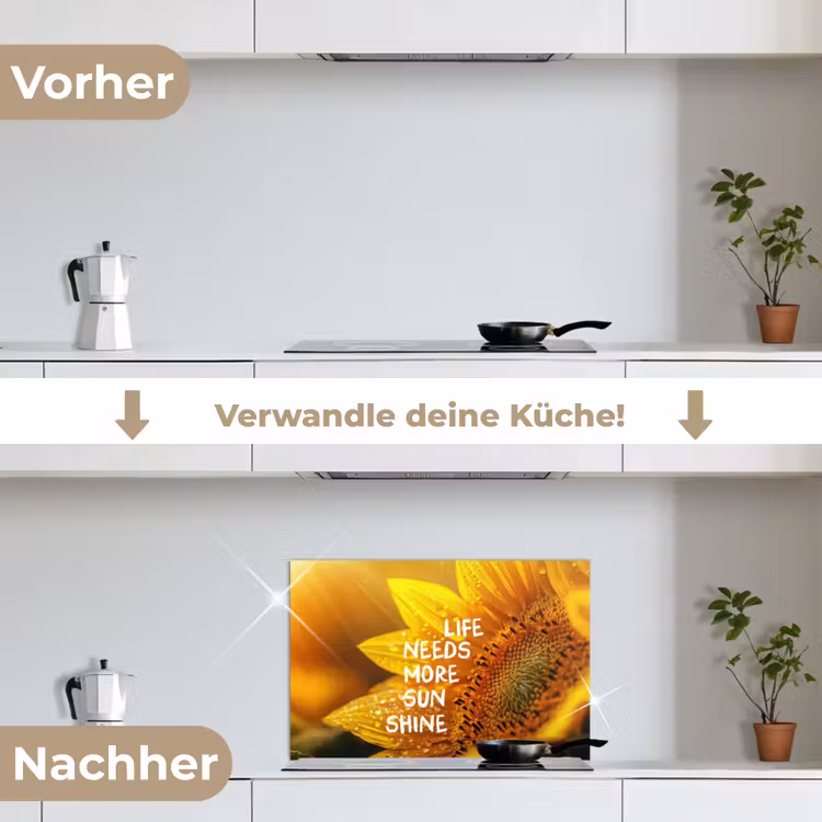 Zonnebloem - Close up - Geel - Quote keuken achterwand spatscherm klein -voor_na_DE