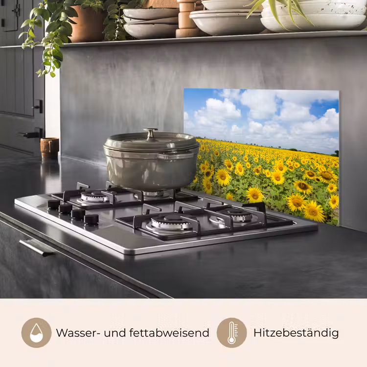 Zonnebloemen - Bloemen - Wolken - Natuur - Geel - Landschap keuken achterwand spatscherm klein -usp_DE